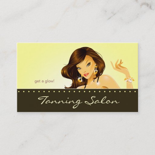 Customizable Tanning Business Card Yellow Woman Dark 3