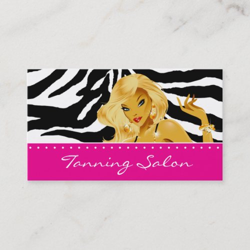 Tanning Business Card Zebra Woman Blonde Pink