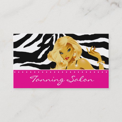 Customizable Tanning Business Card Zebra Woman Blonde Pink