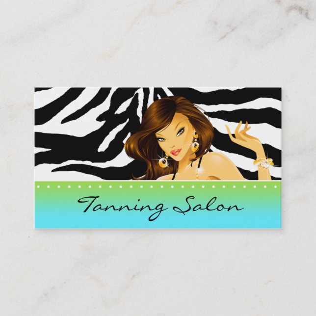Tanning Business Card Zera Blue Woman Dark (Front)