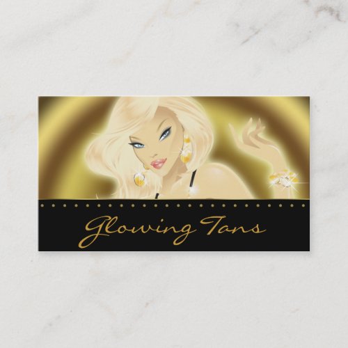 Tanning Salon Pretty Blonde Woman Gold Business Cards