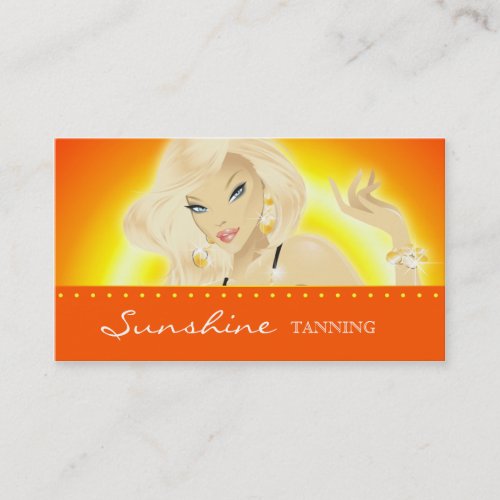Tanning Salon Pretty Blonde Woman Orange Business Card Template
