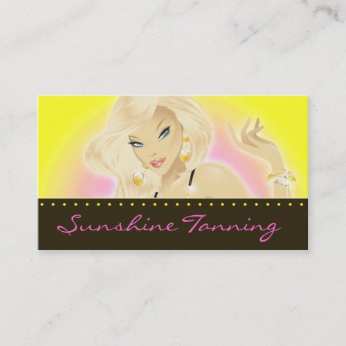 Tanning Salon Pretty Blonde Woman Yellow Business Card Templates