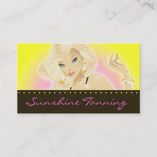 Customizable Tanning Salon Pretty Blonde Woman Yellow Business Card Templates