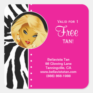 Tanning Salon Sticker Pink Zebra Blonde Woman