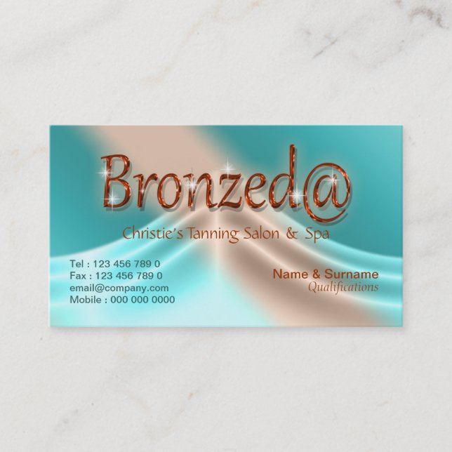 Tanning salon summer aqua bronze business card (Front)
