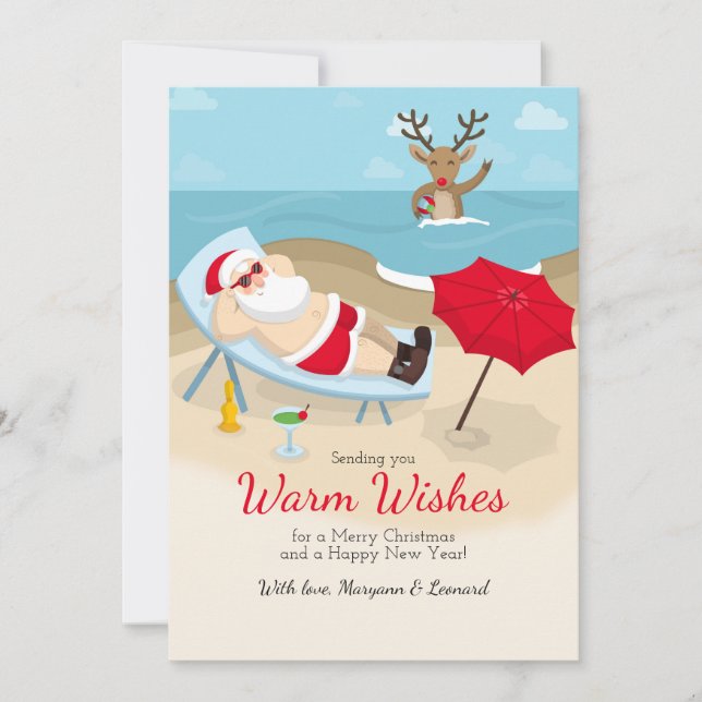 Tanning Santa Greeting Card (Front)