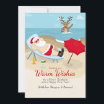 Tanning Santa Greeting Card<br><div class="desc">The perfect Christmas Greeting Card for warm-weather residents! The card features Santa relaxing seaside and a reindeer in the ocean. (Designed by Freepik). The card is easy to customize with your wording, font, font color, paper shape options and choice of six paper types. Not exactly what you're looking for? All...</div>