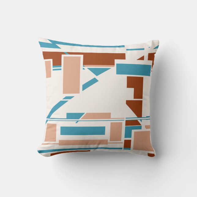 Tannish Rust Turquoise Beige Southwest Art Look Throw Pillow (Front)