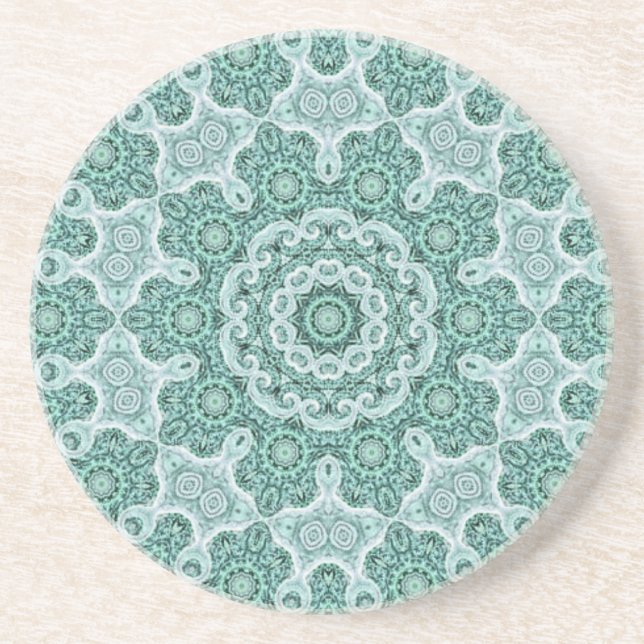 Tantalizing in teal sandstone coaster (Front)