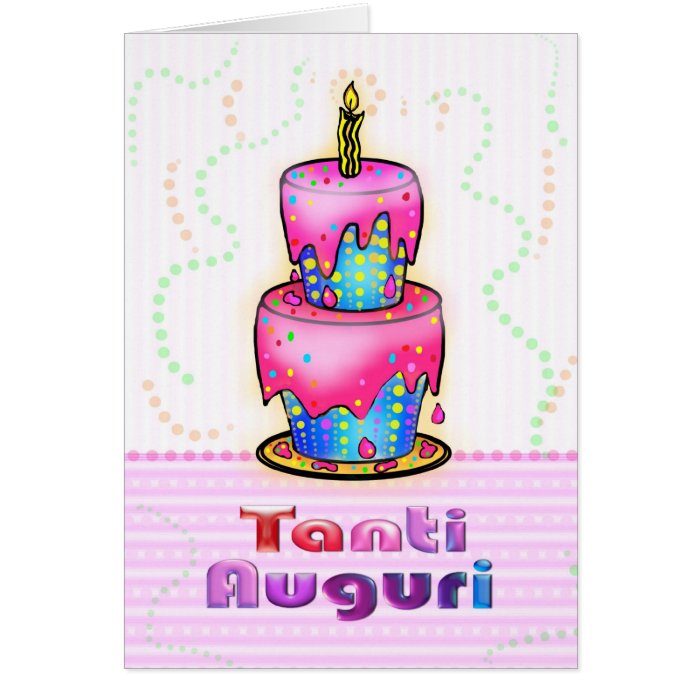 Tanti Auguri Italian Happy Birthday Cake pink blue Greeting Card
