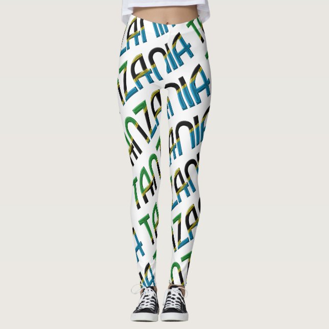 Tanzania Africa Flag Typography Pattern Leggings (Front)