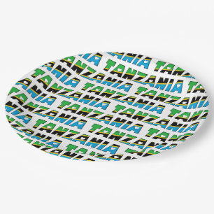 Tanzania Flag Colors Typography Pattern Hearts Paper Plates
