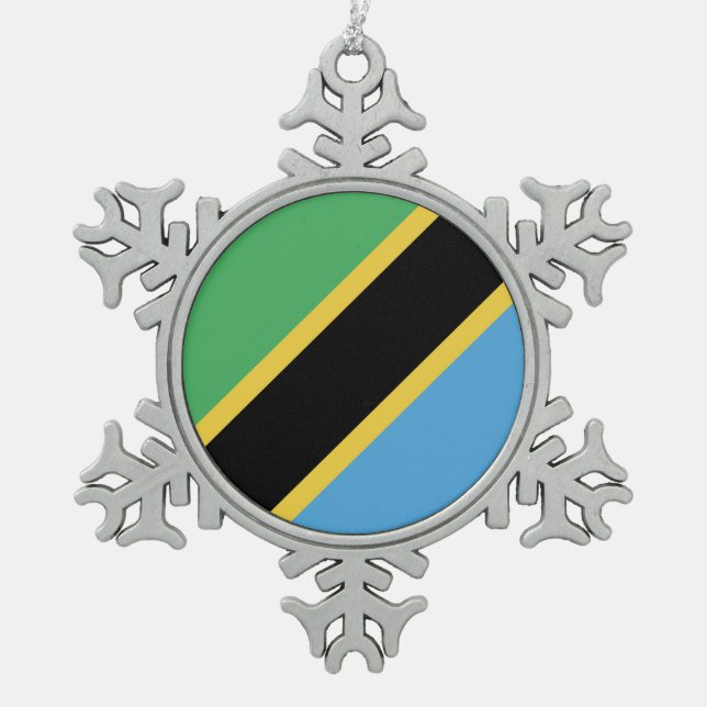 Tanzania Flag Emblem Snowflake Pewter Christmas Ornament (Front)