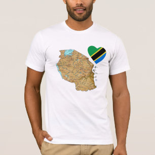 Tanzania Flag Heart and Map T-Shirt