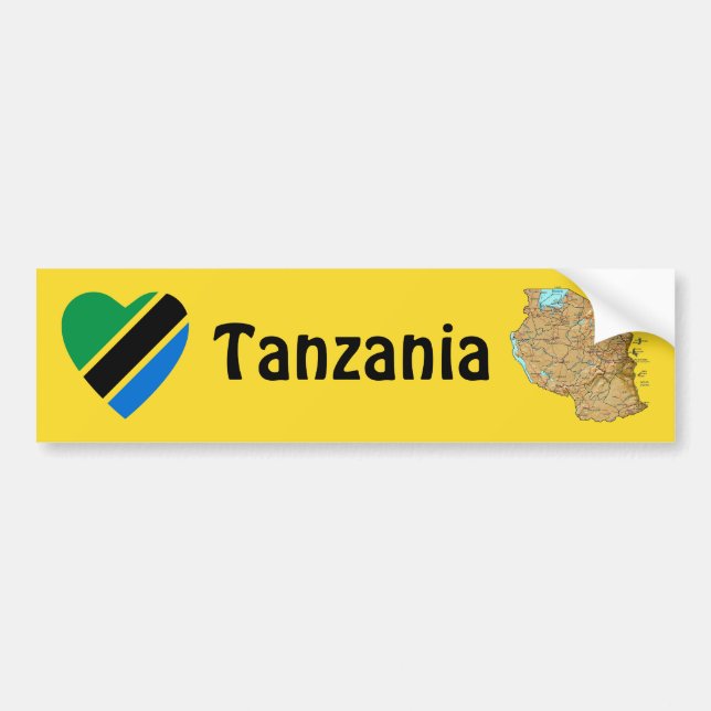 Tanzania Flag Heart + Map Bumper Sticker (Front)