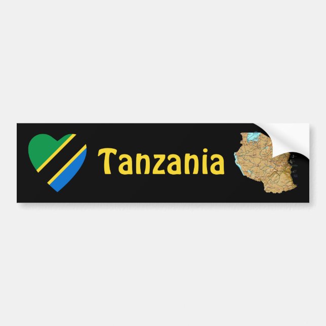Tanzania Flag Heart + Map Bumper Sticker (Front)