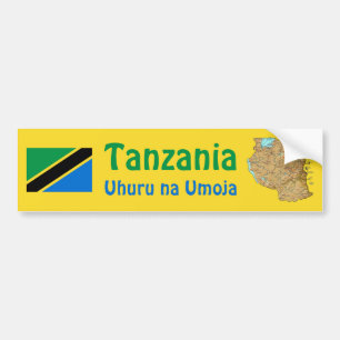 Tanzania Flag + Map Bumper Sticker