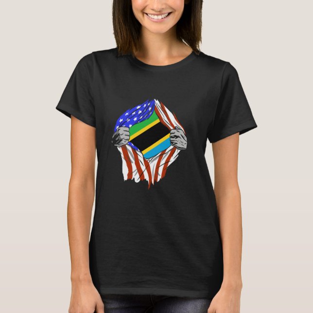 Tanzania Flag USA Tanzanian Roots Chest Tanzanian  T-Shirt (Front)
