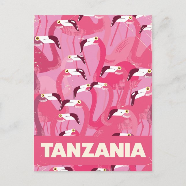 Tanzania Flamingos retro travel poster Postcard (Front)