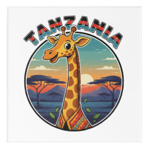 Tanzania giraffe national animal symbol cartoon cu acrylic print