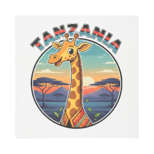 Tanzania giraffe national animal symbol cartoon cu metal print