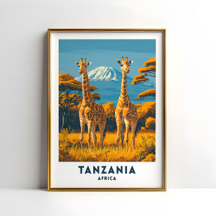 Tanzania Giraffe Safari Travel Poster Art