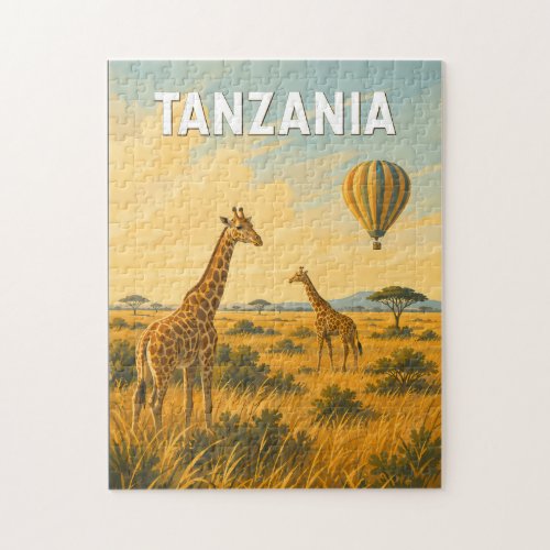 Tanzania Hot Air Balloon Illustration Travel Art Jigsaw Puzzle