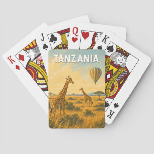 Tanzania Hot Air Balloon Illustration Travel Art Poker Cards