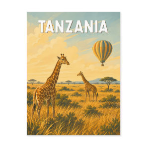 Tanzania Hot Air Balloon Illustration Travel Art Postcard