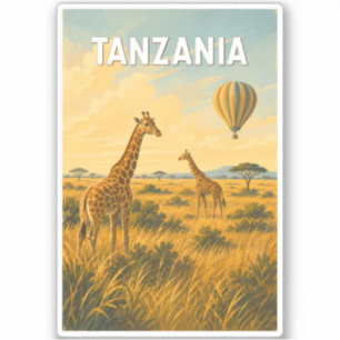 Tanzania Hot Air Balloon Illustration Travel Art Sticker