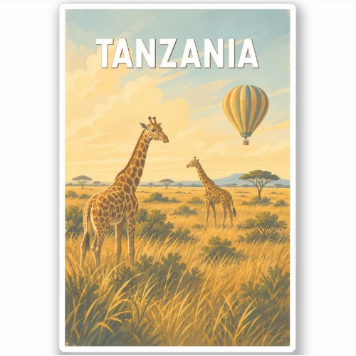 Tanzania Hot Air Balloon Illustration Travel Art Sticker