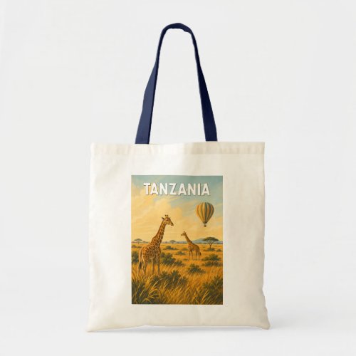 Tanzania Hot Air Balloon Illustration Travel Art Tote Bag