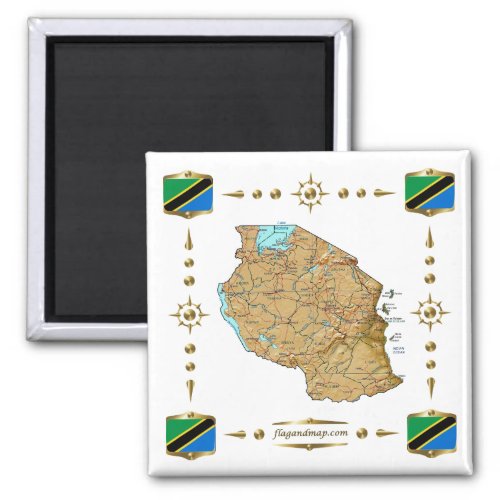 Tanzania Map  Flags Magnet