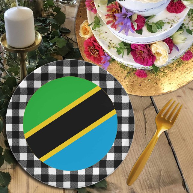 Tanzania Plate, buffalo plaid & Tanzanian Flag Paper Plates (Creator Uploaded)