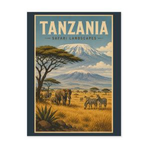 Tanzania Safari Zebra Illustration Travel Art Postcard