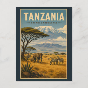 Tanzania Safari Zebra Illustration Travel Art Postcard