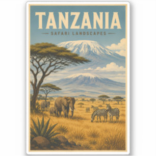 Tanzania Safari Zebra Illustration Travel Art Sticker