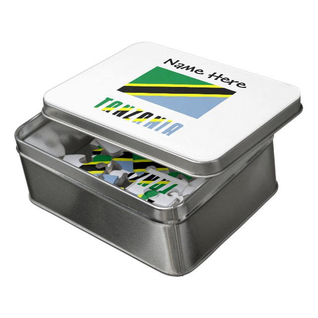 Tanzania Tanzanian Flag Black Personalization  Jigsaw Puzzle (Lid Open)
