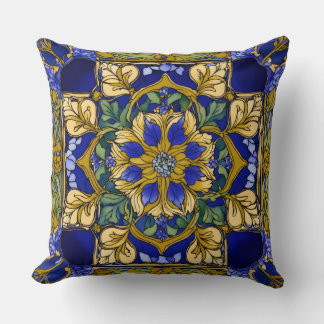 Tanzanite Tapestry: Art Nouveau Floral Print with  Throw Pillow