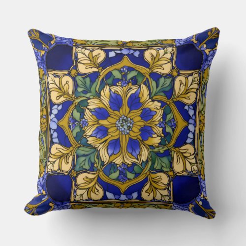 Tanzanite Tapestry Art Nouveau Floral Print with  Throw Pillow