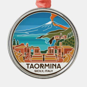 Taormina and Mount Etna Italy Metal Ornament