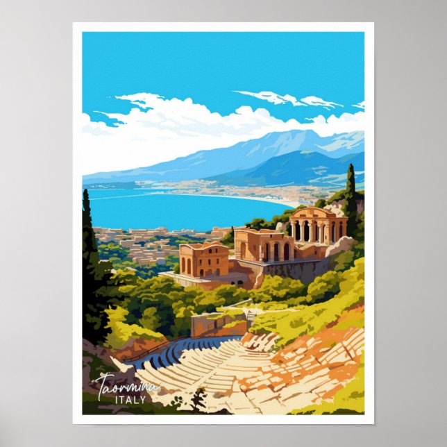 Taormina Italy Travel Vintage illustration Poster (Front)