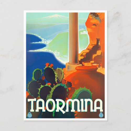 Taormina Italy vintage travel Postcard