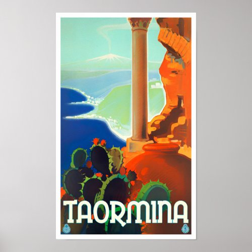 Taormina Italy vintage travel Poster