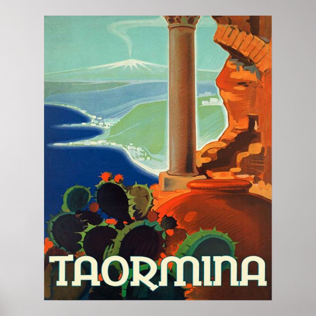 Taormina, landscape, Italy, vintage travel poster (Front)