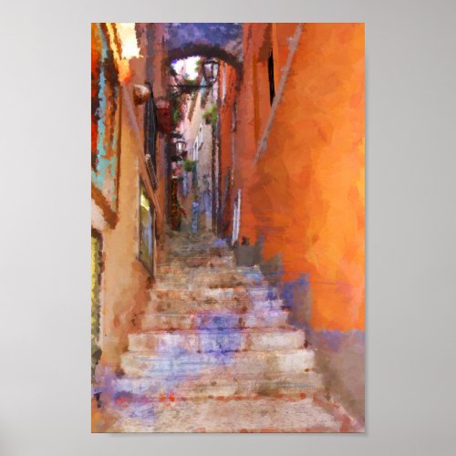 Taormina Sicily Italy Narrow Street Steps Painting Poster