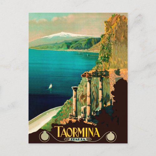 Taormina Sicily Italy view on the coast Postcard