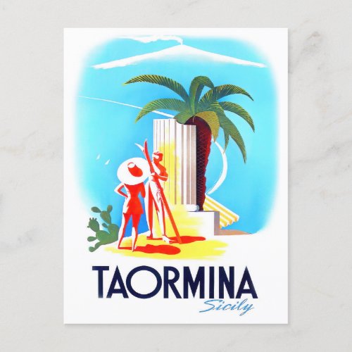 Taormina Sicily Italy vintage travel Postcard