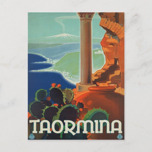 Taormina Sicily Italy VintageTravel Poster Postcard